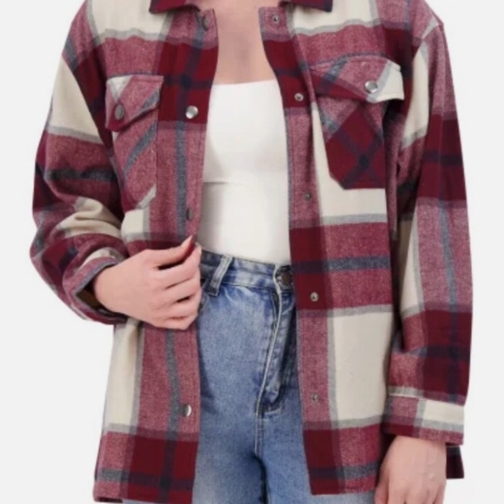 Costco Ladies Red Checked Long Sleeve Shirt Jacket w/Snaps NWT Choose Your Size